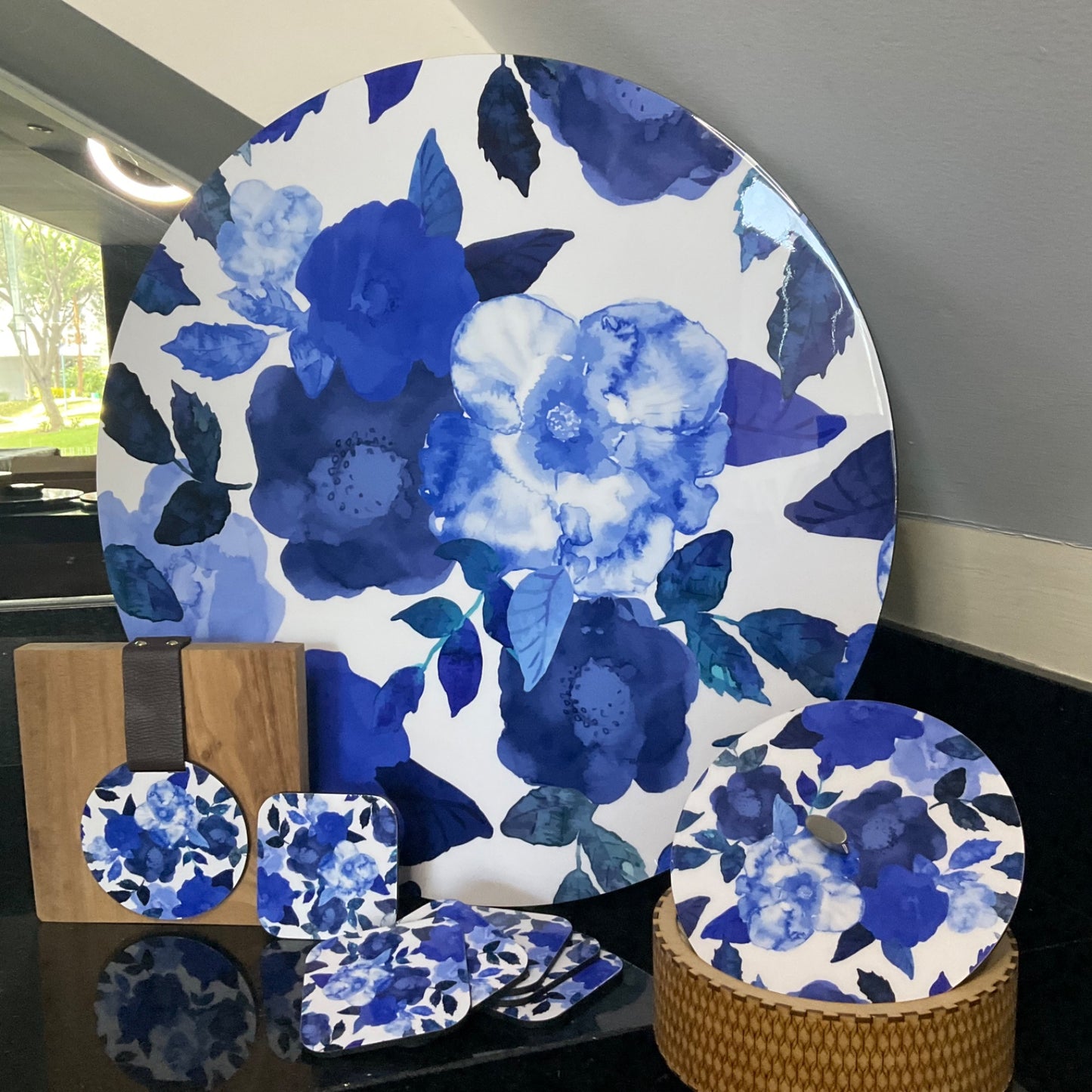 Tortillero Madera Flores Azules